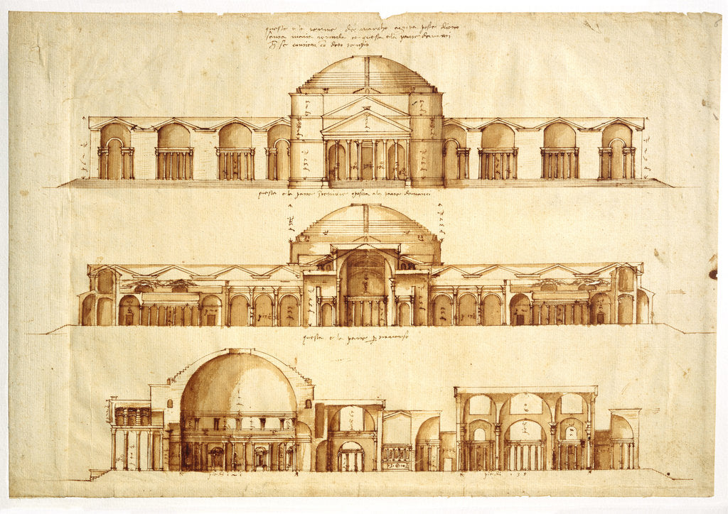 Detail of Reconstruction project of the Baths of Agrippa, Rome, c. 1550 by Andrea Palladio