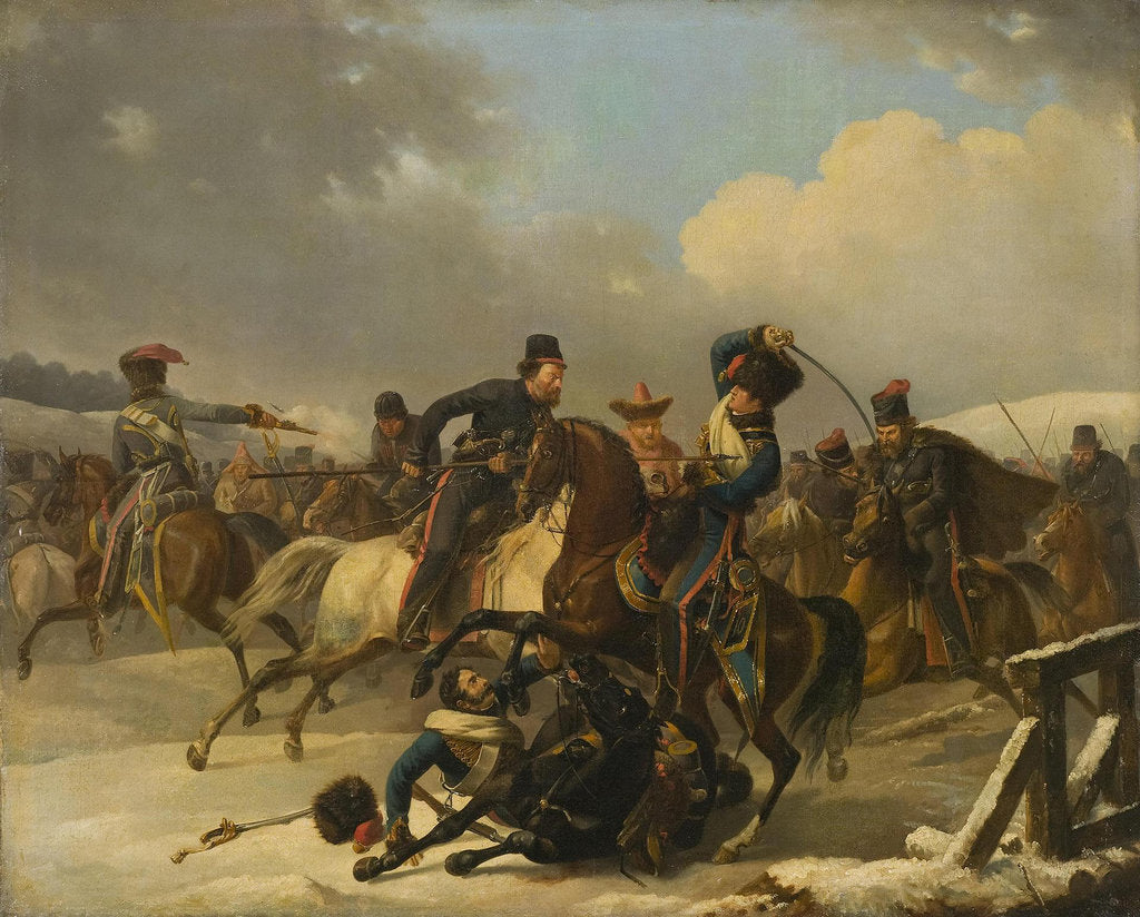 Detail of Cossacks pursued retreating French soldiers, 1812, 1827 by Auguste-Joseph Desarnod