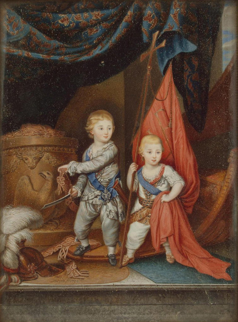 Detail of Portrait of Grand Dukes Alexander Pavlovich and Constantine Pavlovich as children, 1790 by Anonymous