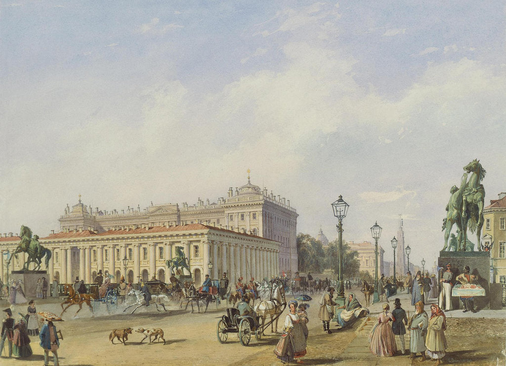 Detail of Die Anitschkow-Brücke in Sankt Petersburg, 1847 by Ludwig Franz Karl Bohnstedt