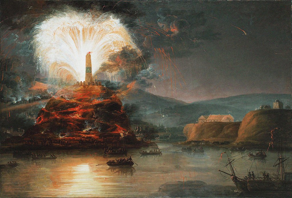 Detail of Fireworks at Kaniow in honor of Catherine II in 1787, 1787 by Jan Bogumil Plersch