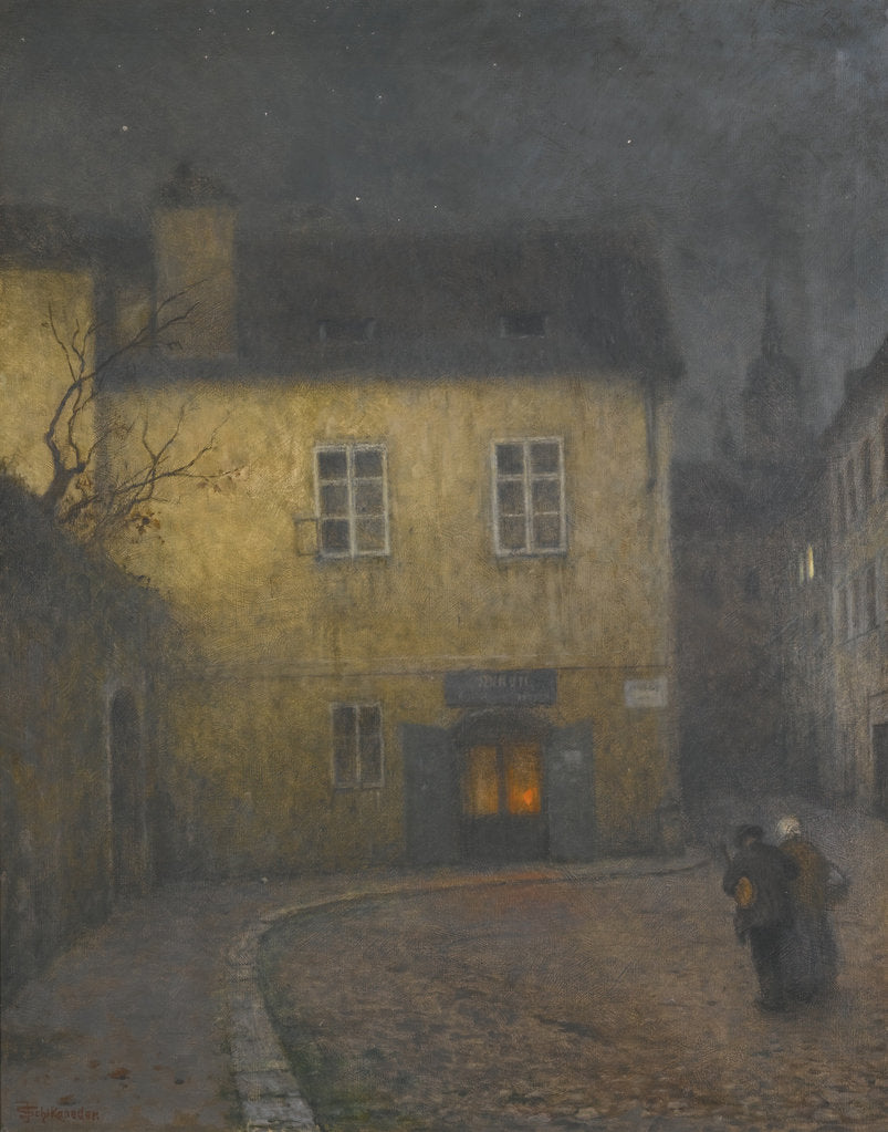 Detail of A street corner in Prague, c. 1900 by Jakub Schikaneder