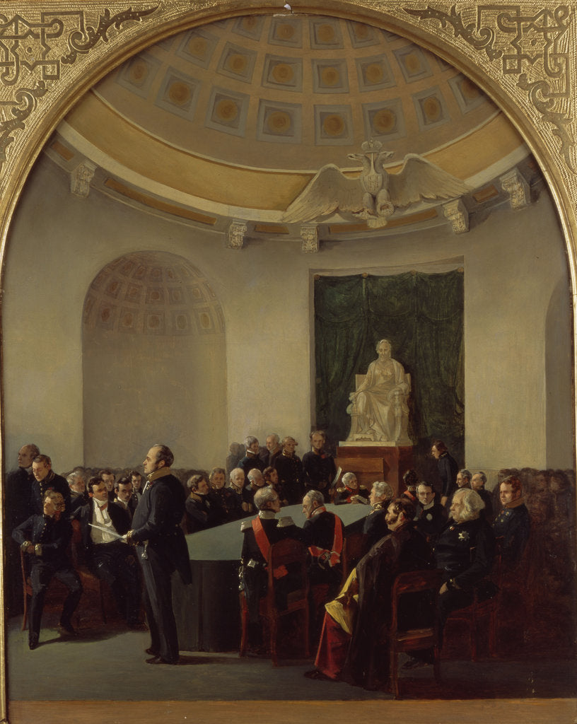 Detail of The ceremonial meeting of the Academy of Arts in 1839, 1840 by Adolphe Ladurner