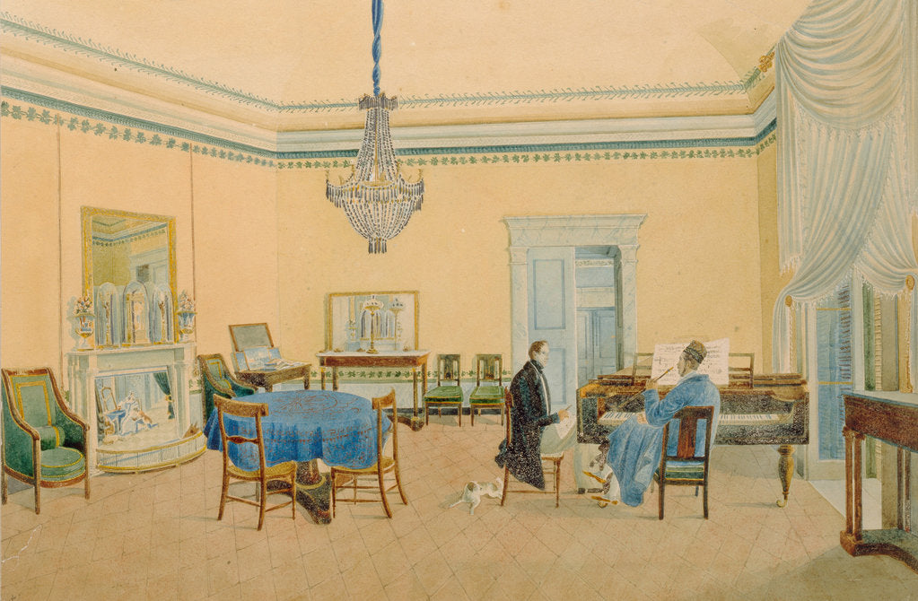 Detail of Interior with figures. The Music Room, 1830-1839 by Anonymous