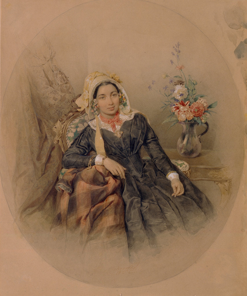 Detail of Portrait of Baroness Iuliania Ivanovna Klodt von Jürgensburg, 1845 by Pyotr Fyodorovich Sokolov