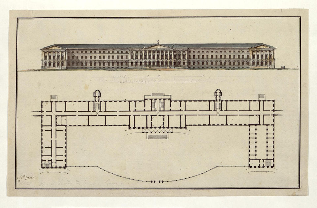 Detail of Project of Smolny Institute. The Main Facade and the Ground Floor Plan, 1806-1808 by Giacomo Antonio Domenico Quarenghi