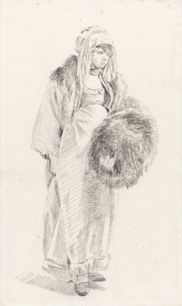 Detail of Russian woman with a fur muff, Between 1758 and 1761 by Jean-Baptiste Le Prince