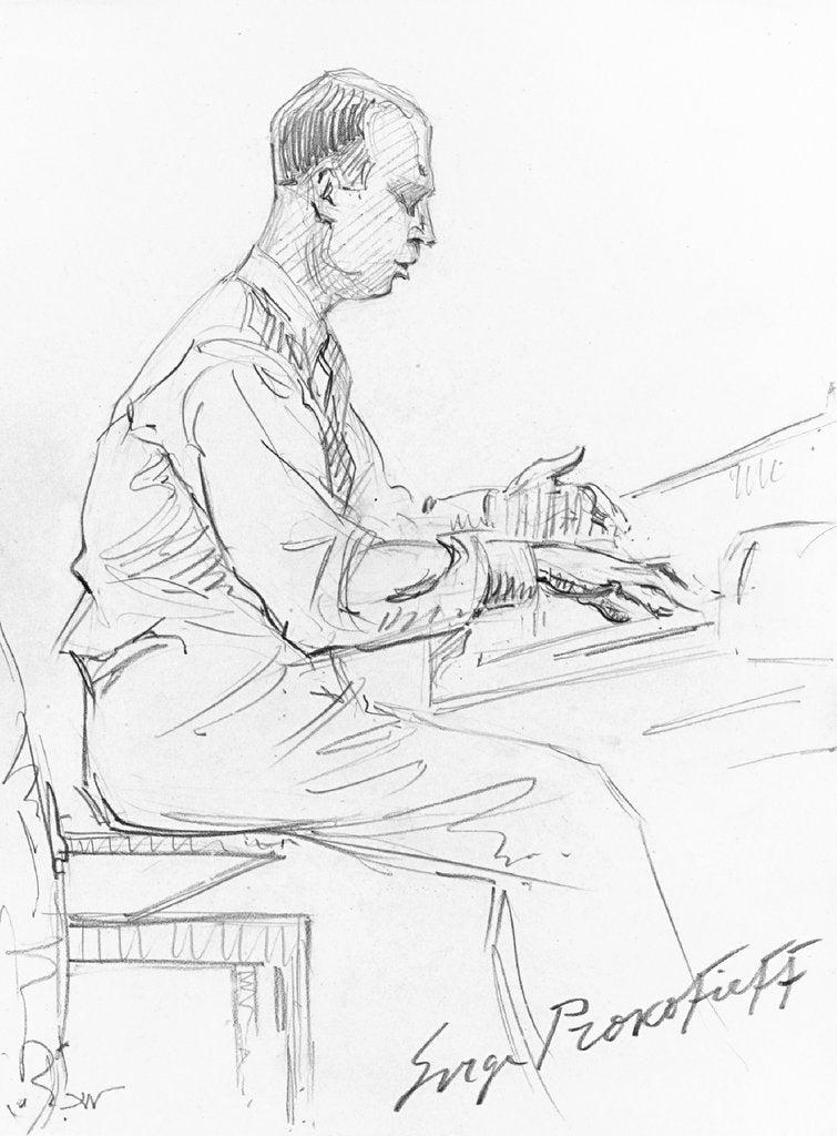 Sergei Prokofiev playing his Piano Concerto No. 3, 1936 by Hilda Wiener