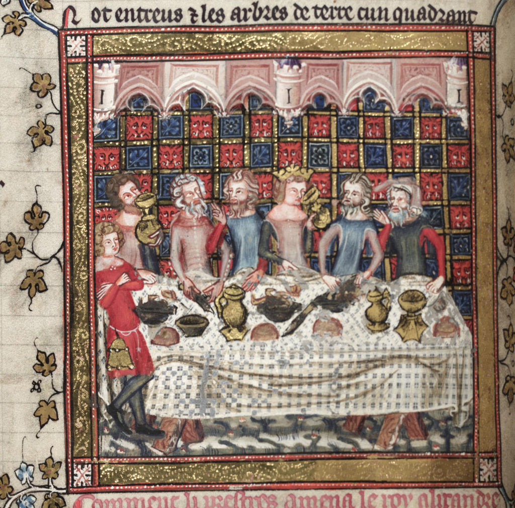 Detail of Feasting in Oxford (A cycle of Alexander romances), ca 1400 by Anonymous