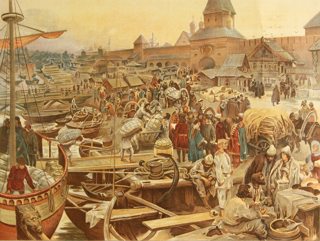 Detail of Novgorod Harbor, 1907 by Klavdi Vasilyevich Lebedev