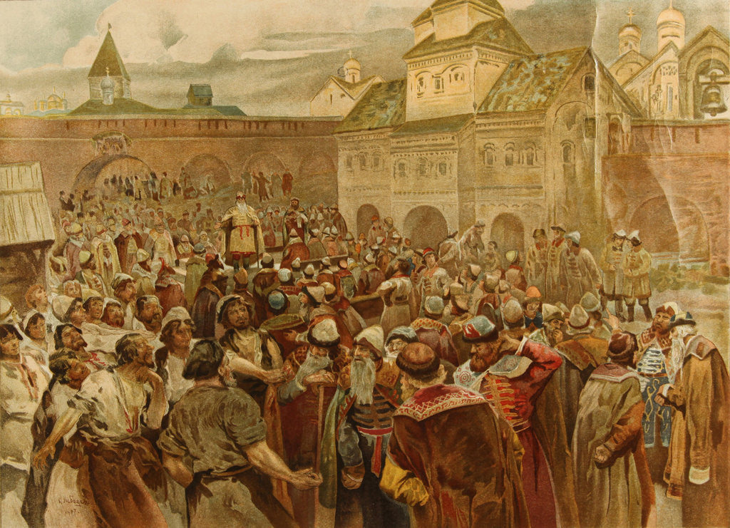Detail of The Veche in the republic of Novgorod, 1907 by Klavdi Vasilyevich Lebedev