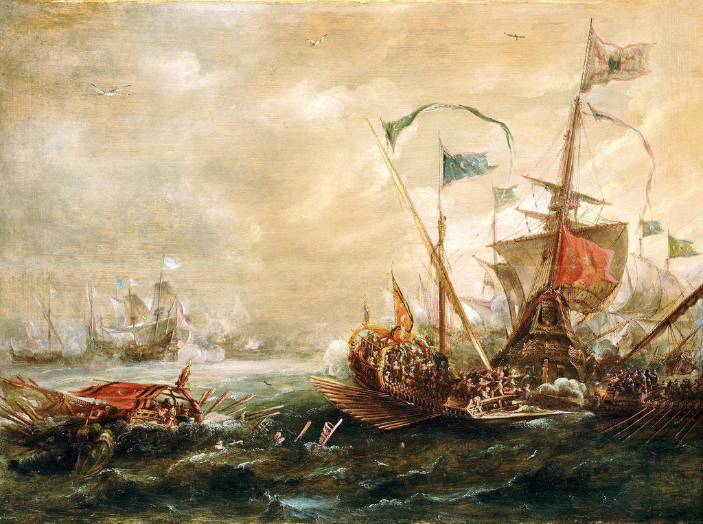 Detail of Spanish engagement with Barbary pirates, First Half of 17th century by Andries van Eertvelt