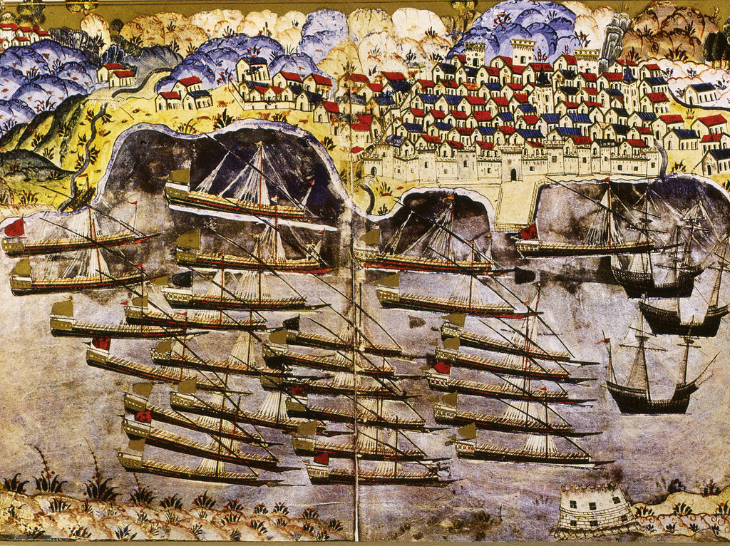 Detail of Barbarossas fleet wintering in the French harbour of Toulon, 1543, Mid of 16th century by Matrakci Nasuh
