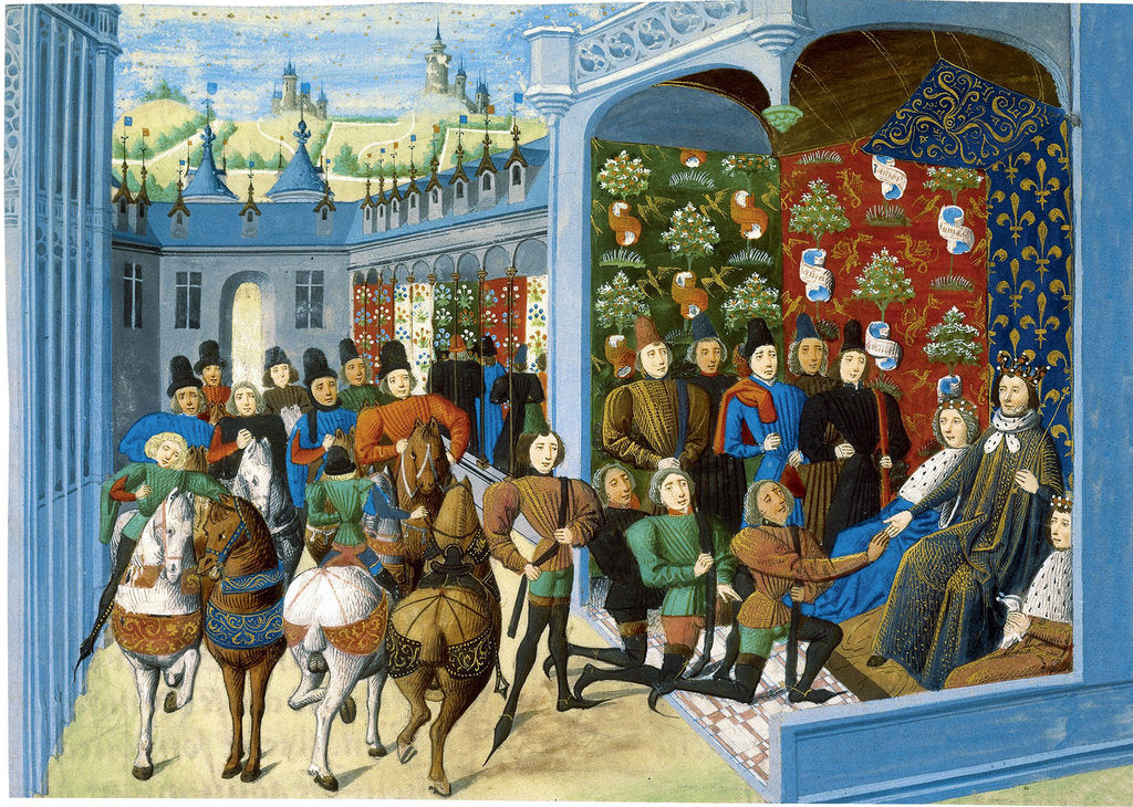 Detail of King Charles VI of France receives the English envoys by Master of the Harley Froissart