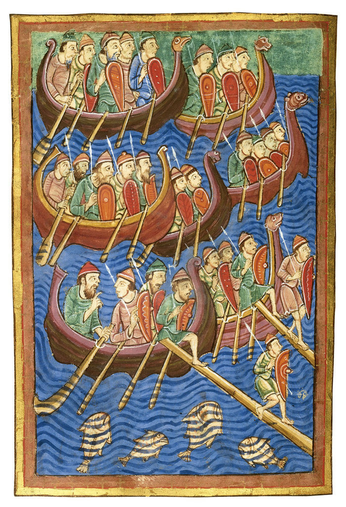 Detail of Viking ships arriving in Britain, ca 1130 by Abbo of Fleury
