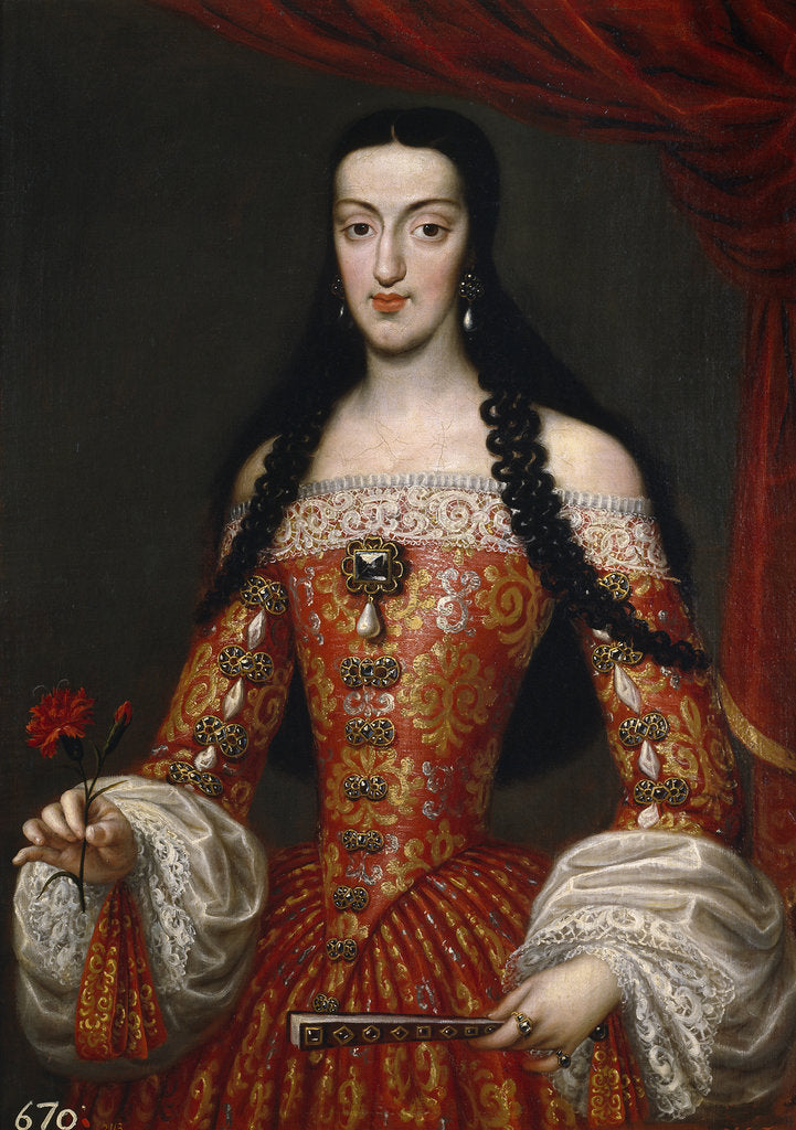 Detail of Marie Louise of Orléans, Queen of Spain, ca 1679 by José García Hidalgo