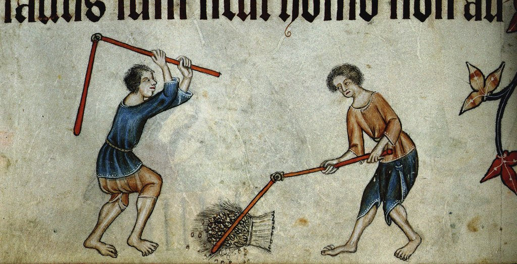 Detail of Two men threshing sheaf by Anonymous