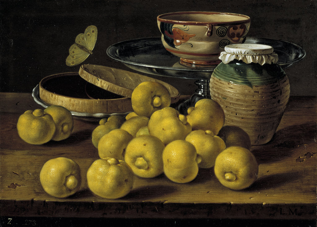 Detail of Still life with limes, jam pot and butterfly, Second Half of the 18th century by Luis Egidio Meléndez