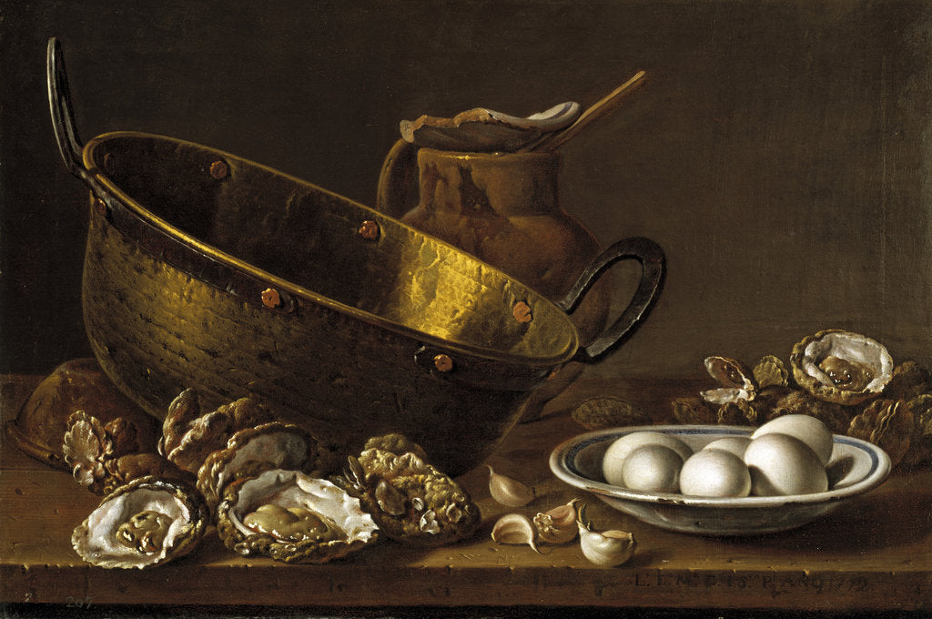 Detail of Still life with oysters, garlic and eggs, 1772 by Luis Egidio Meléndez