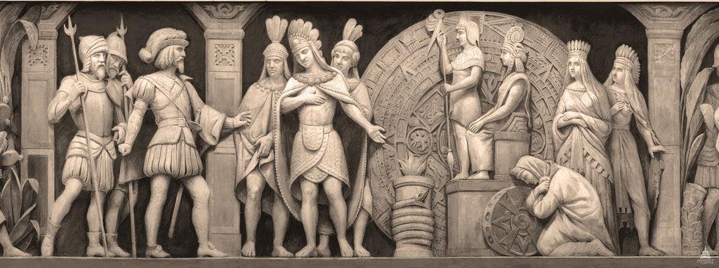 Detail of Cortez and Montezuma at Mexican Temple (The frieze in the Rotunda of the United States Capitol), 186 by Constantino Brumidi