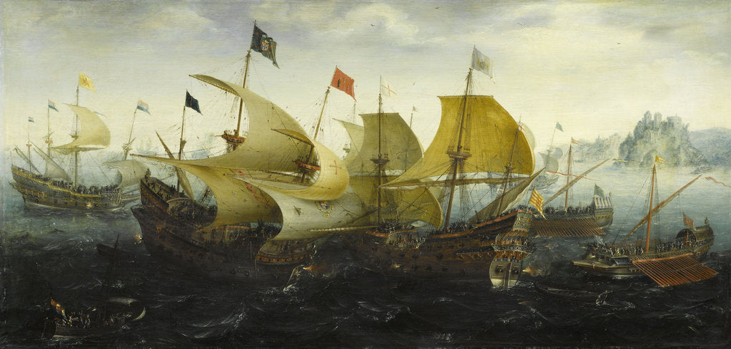 Detail of Battle of Cadiz (Dutch and English Ships Attack the Spanish Armada), 1608 by (Aert van Antum) Aert Anthonisz.