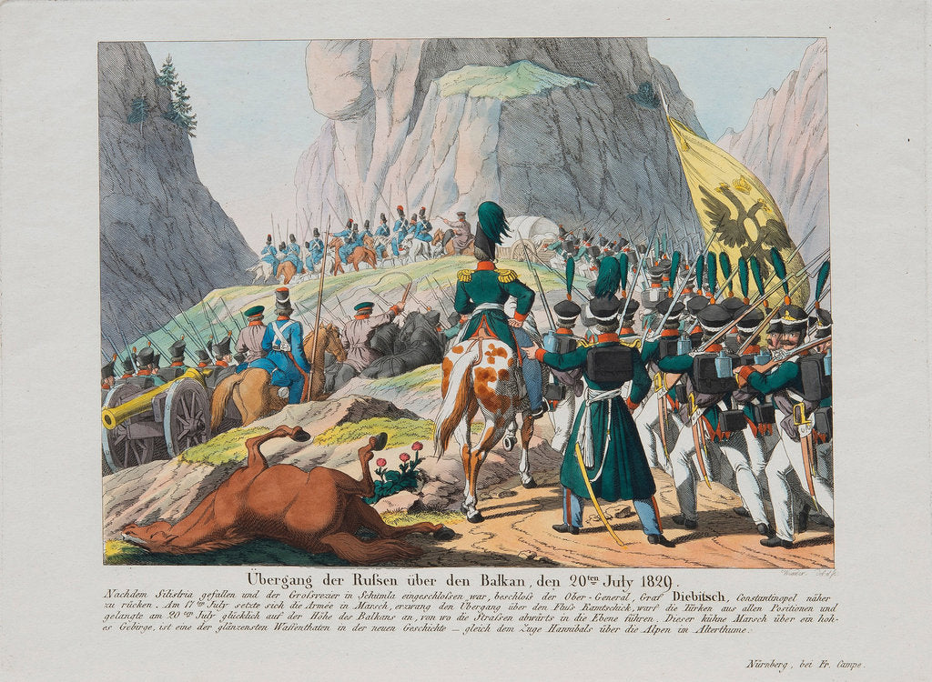 Detail of The Army of Graf Ivan Ivanovich Diebitsch crossing the Balkans, c. 1830 by August Friedrich Andreas Campe