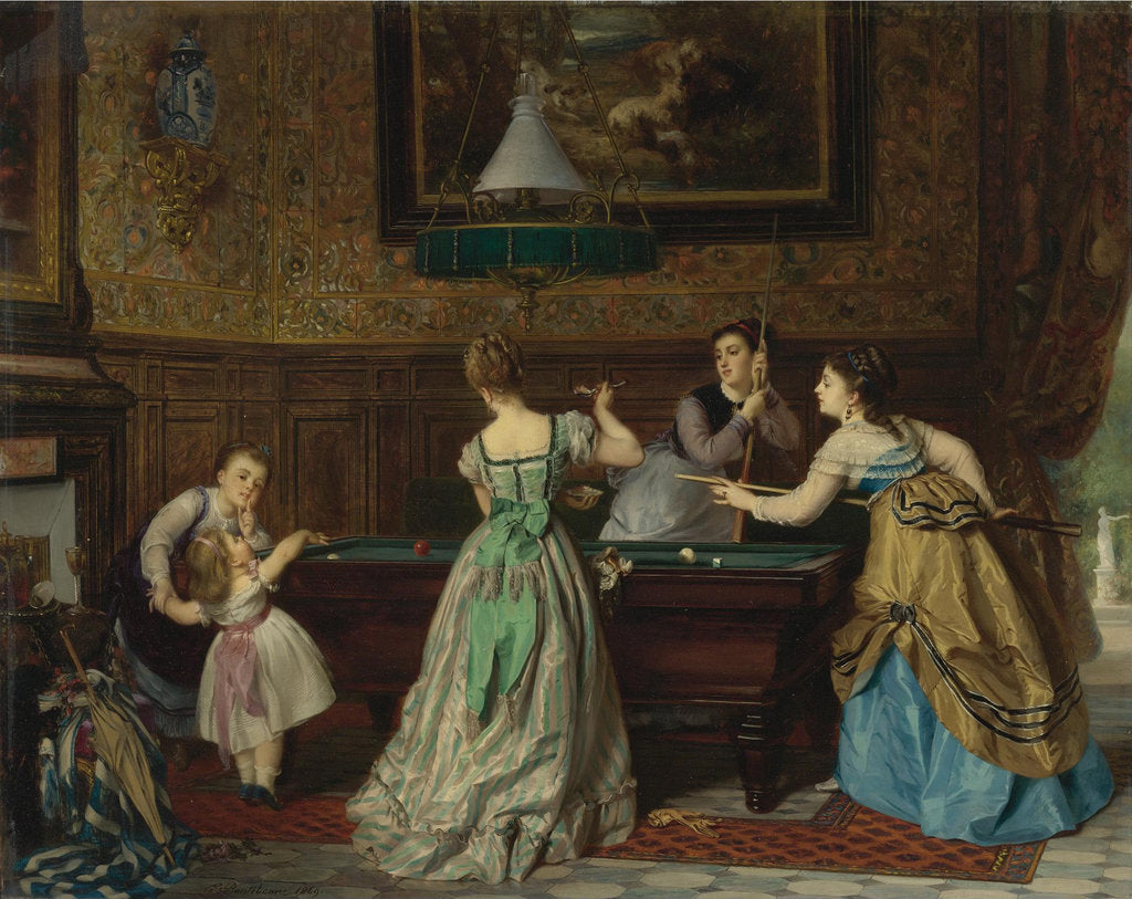 Detail of Ladies Playing Billiards, 1869 by Charles-Édouard Boutibonne