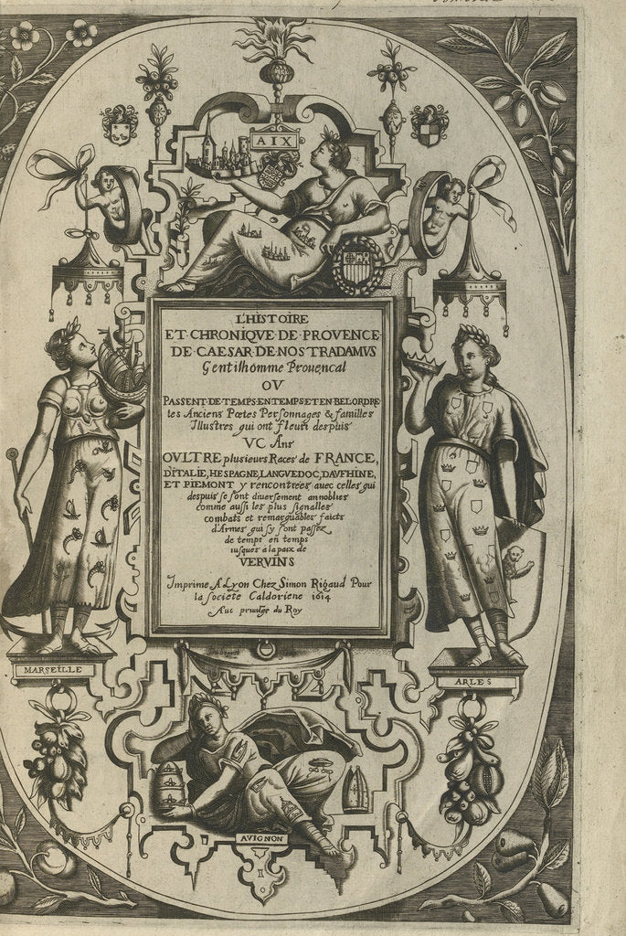 Detail of Title page of the Histoire et Chronique de Provence, 1614 by César de Nostredame