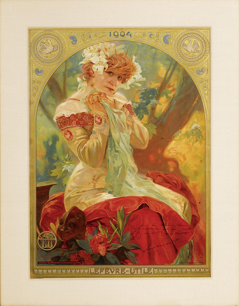 Detail of Poster for Lefèvre-Utile. Sarah Bernhardt in the role of Melissinde in La Princesse Lointaine by E by Alfons Marie Mucha