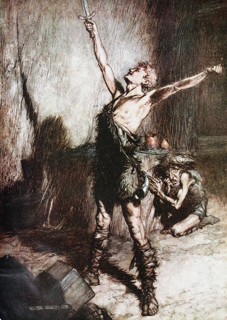 Detail of Siegfried forges his sword. Illustration for Siegfried and The Twilight of the Gods by Richard Wag by Arthur Rackham
