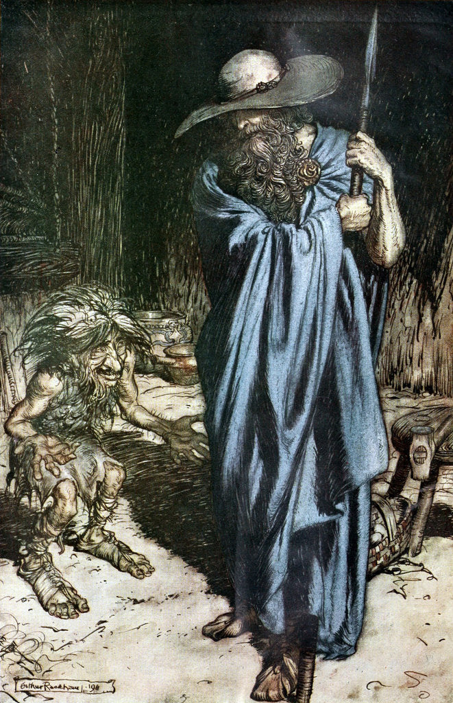 Detail of Mime and the Wanderer. Illustration for Siegfried and The Twilight of the Gods by Richard Wagner, by Arthur Rackham