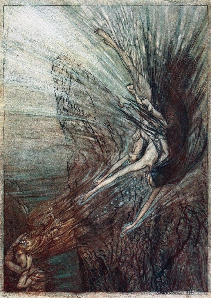 Detail of The frolic of the Rhinemaidens. Illustration for The Rhinegold and The Valkyrie by Richard Wagner, by Arthur Rackham