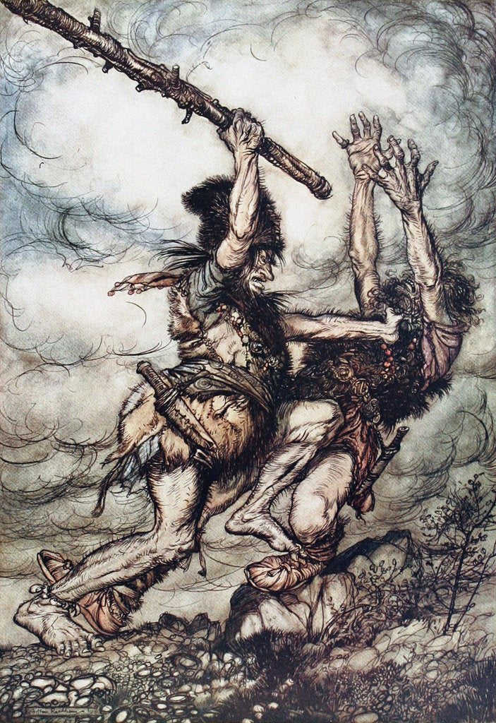 Detail of Giant Fafner Kills Fasolt. Illustration for The Rhinegold and The Valkyrie by Richard Wagner, 1910 by Arthur Rackham