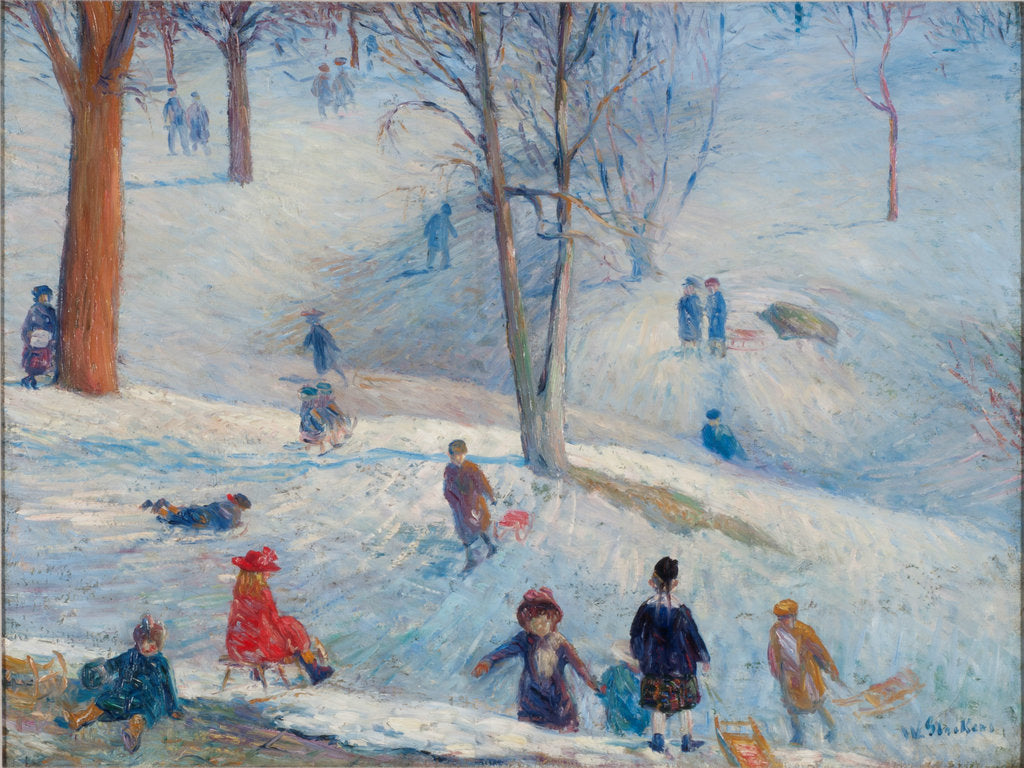 Detail of Sledding, Central Park, 1912 by William James Glackens