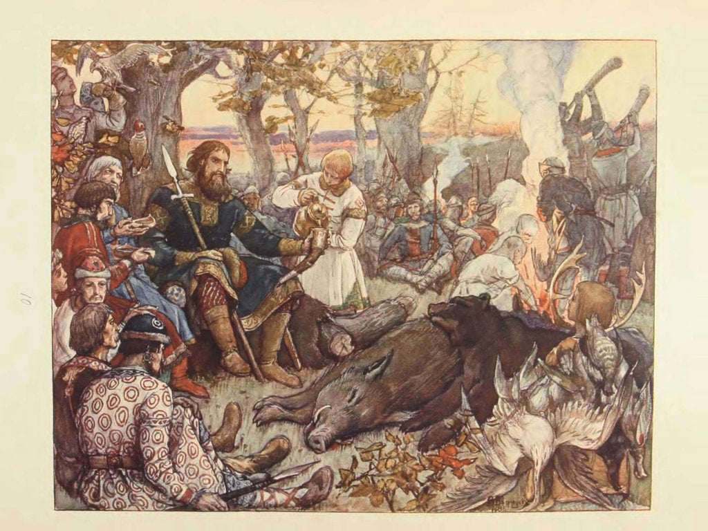 Detail of Rest of Grand Prince Vladimir II Monomakh on the Hunt. (The Imperial Hunt in Russia by N. Kutepov), by Viktor Mikhaylovich Vasnetsov
