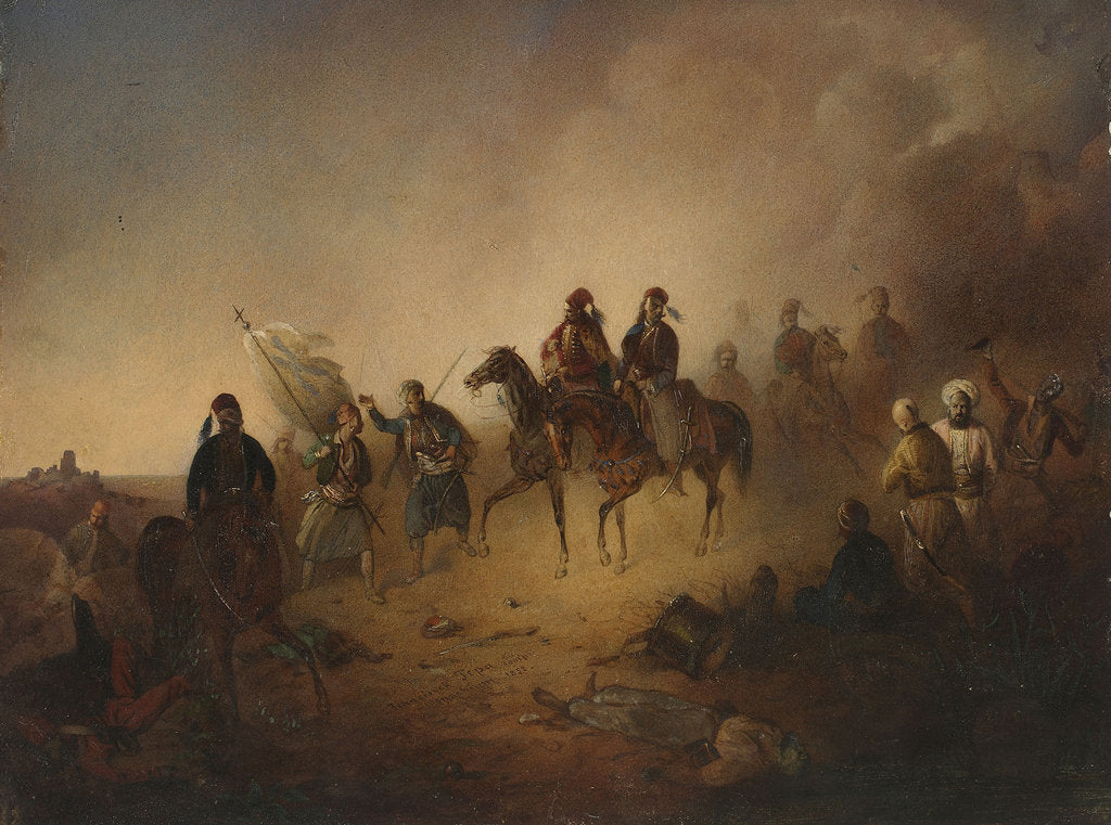 Detail of Markos Botsaris at the Battle of Karpenisi, on the night of August 8, 1823, 1852 by Franciszek Tomasz Tepa