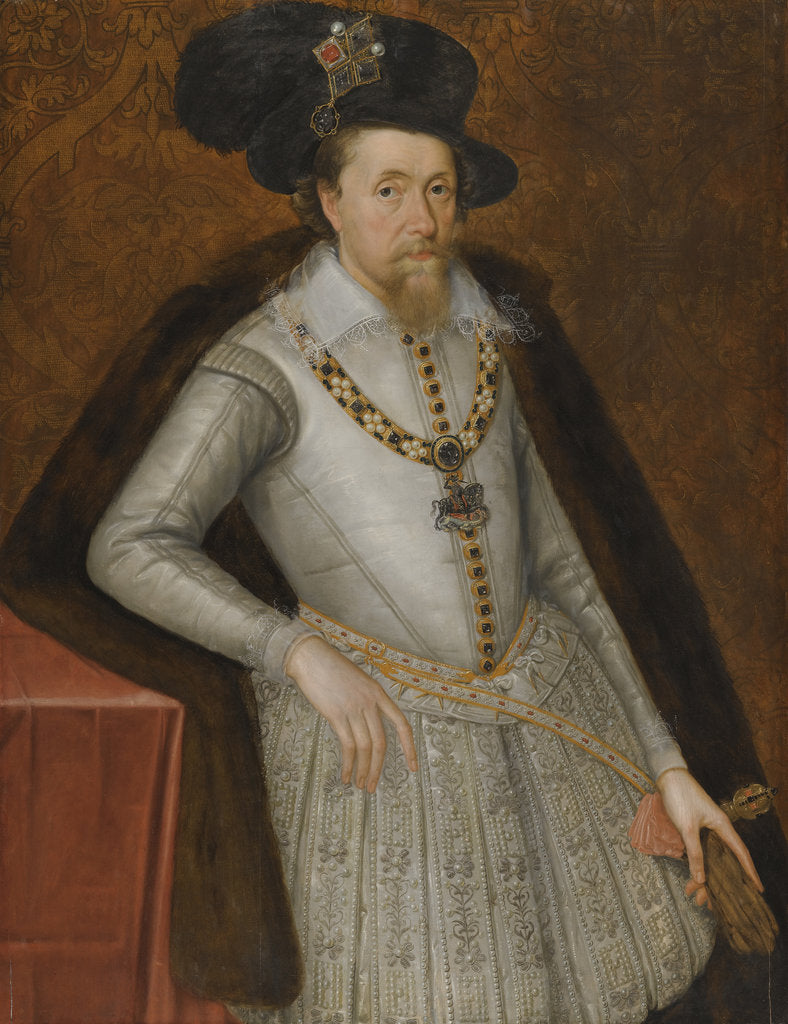 Detail of Portrait of King James I of England, Early 17th century by John De Critz the Elder
