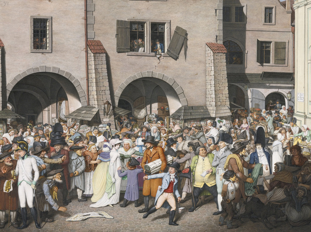 Detail of Bustling Marketplace, Prague, 1804 by Georg Emanuel Opiz