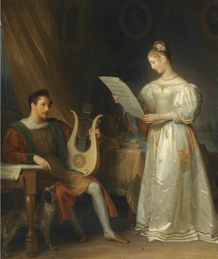 Detail of Interior with a Man holding a Lyre and a Woman with a Music Score by Marguerite Gérard