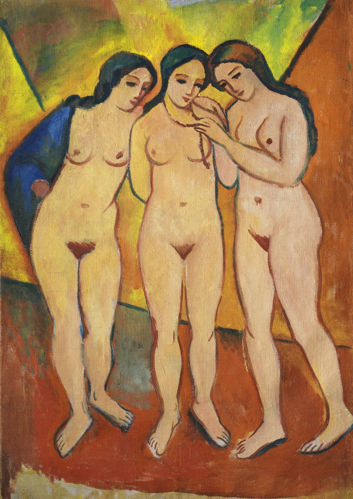 Detail of Three nudes, orange and red, 1912 by August Macke