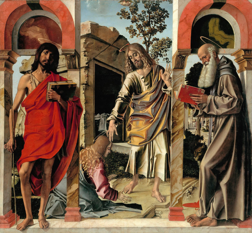 Detail of Resurrected Christ with Mary Magdalen and Saints John the Baptist and Jerome, c. 1492 by Bartolomeo Montagna