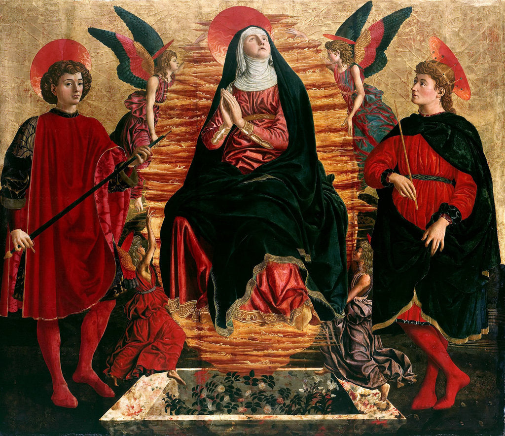 Detail of Assumption of the Virgin with Saints Julian and Minias, 1449-1450 by Andrea del Castagno