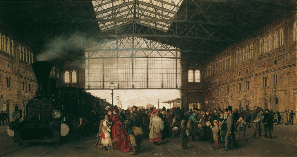Detail of Arrival of a Train at Vienna Northwest Station, 1875 by Karl Karger