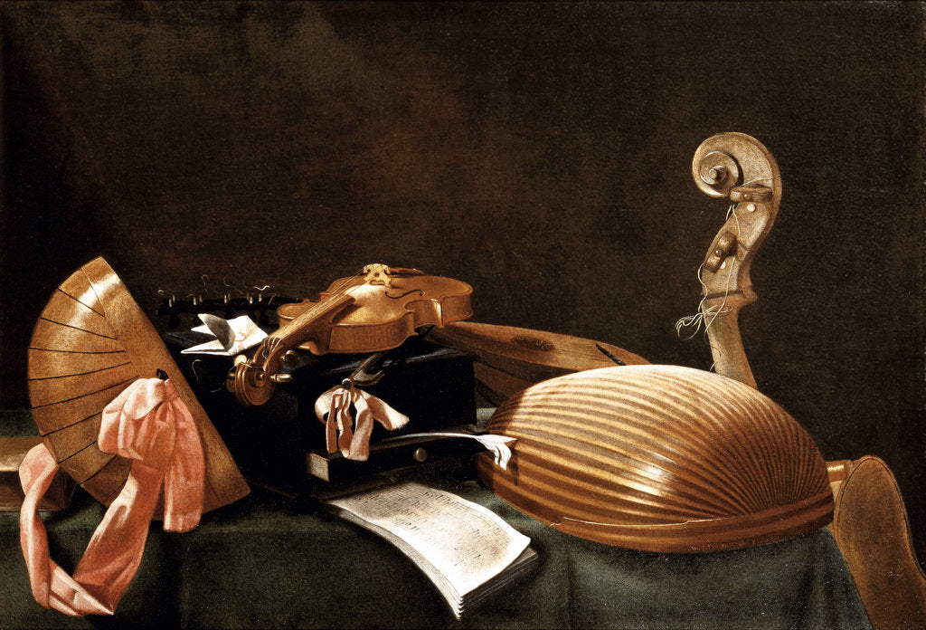 Detail of Still Life with Musical Instruments, c. 1650 by Evaristo Baschenis