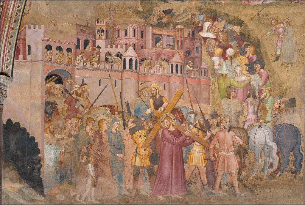 Detail of Christ carrying the Cross. Fresco of the Cappellone degli Spagnoli, ca 1365 by Andrea di Bonaiuto
