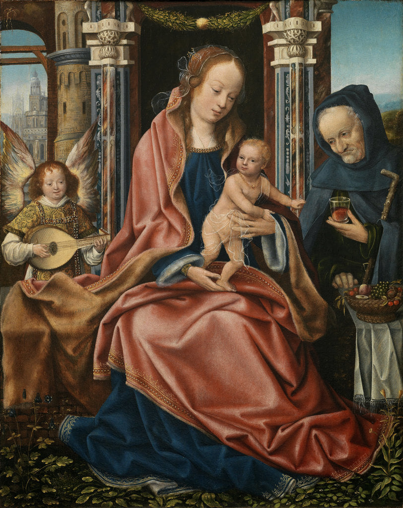 Detail of Triptych of the Holy Family with Music Making Angels. Central panel, ca 1510-1520 by Master of Frankfurt