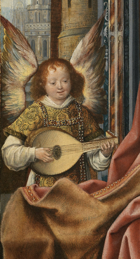 Detail of Triptych of the Holy Family with Music Making Angels. Detail: The Angel, ca 1510-1520 by Master of Frankfurt