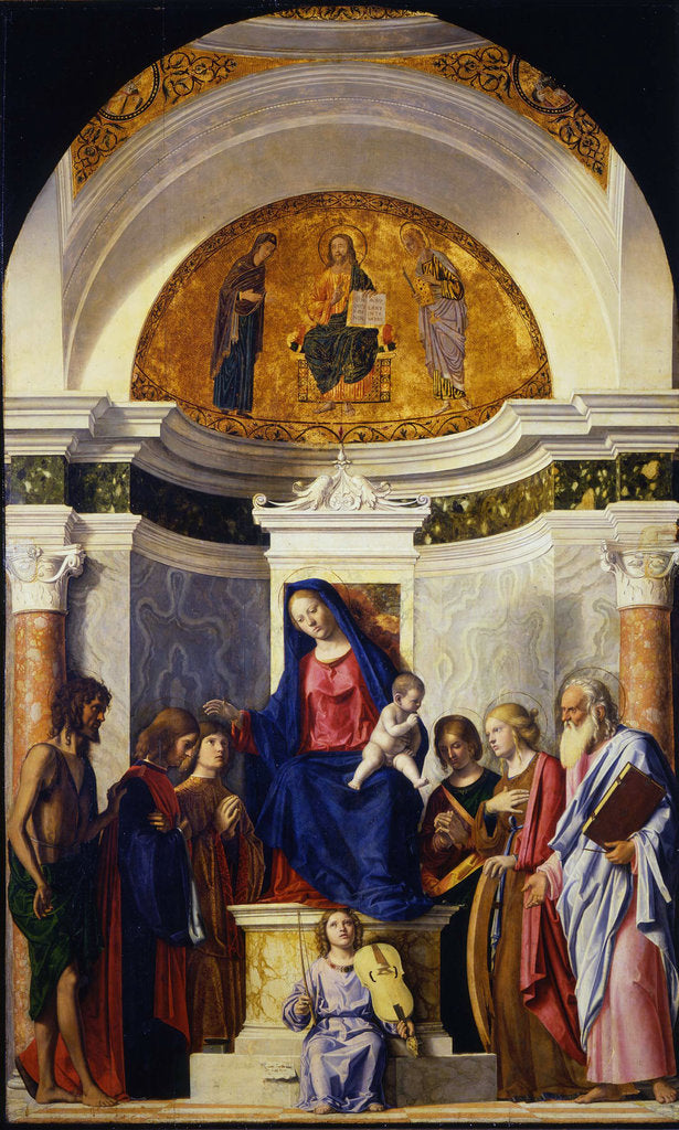Detail of Virgin and Child with Saints John the Baptist, Cosmas and Damian, Catherine and Paul, ca 1506-1507 by Giovanni Battista Cima da Conegliano