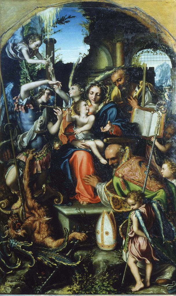 Detail of Holy Family with Saint Michael the Archangel and the Devil Contending for Souls, Saint Bernhard and by Giorgio Gandini del Grano