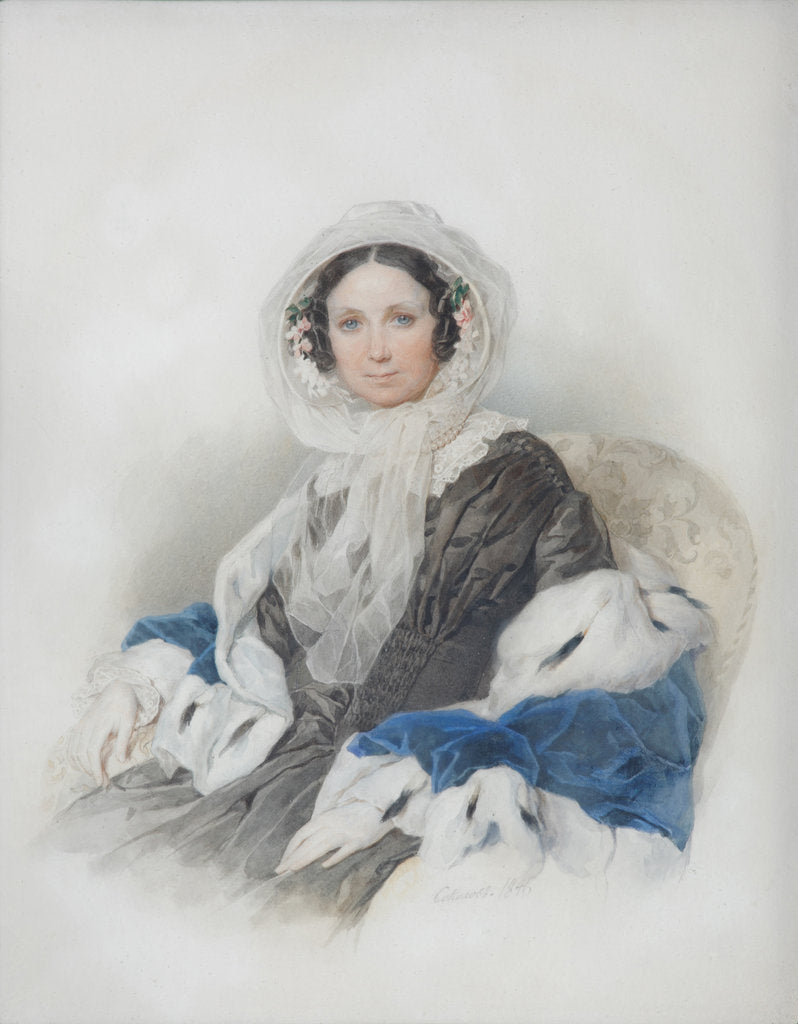 Detail of Portrait of Yelena Fyodorovna Ryumina, 1846 by Pyotr Fyodorovich Sokolov